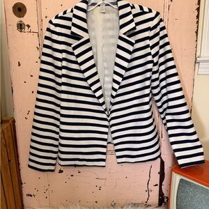 Chico's Navy and White Striped Blazer